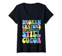 Womens Broken Crayons Still Color V-Neck T-Shirt