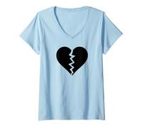 Womens BROKEN HEART HEARTBREAK HEARTBROKEN BREAK BLACK HEART V-Neck T-Shirt