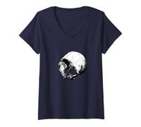 Womens Broken Human Cranium Vintage Illustration Vectorized V-Neck T-Shirt