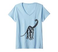 Womens Brontosaurus Dinosaur Fossil Skeleton (Black Logo Design) V-Neck T-Shirt