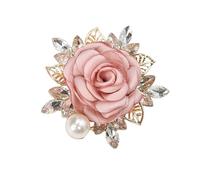 Women's Brooches Pins, Elegant Handmade Crystal Boutonniere Pink Pearl Fabric Lapel Pin, Flower Crystal Pearl Pins Boutonniere for Clothes Fashion Accessories