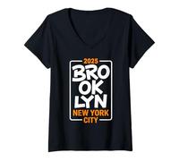 Womens Brooklyn New York City 2025 Retro Style Design V-Neck T-Shirt