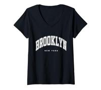Womens Brooklyn New York NY Varsity Style White Text V-Neck T-Shirt