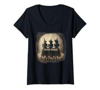 Womens Broom Squad Sepia Ritual Circle Womens Halloween Top V-Neck T-Shirt