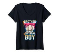 Womens Brother Of The Birthday Boy Baseball Ice Cream Drip Matching V-Neck T-Shirt