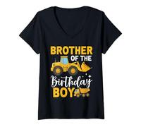 Womens Brother of The Birthday Boy Construction Trucks V-Neck T-Shirt