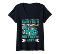 Womens Brother of The Birthday Boy Race Car Party Family Matching V-Neck T-Shirt
