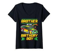 Womens Brother of The Birthday Boy Race Car Party Family Matching V-Neck T-Shirt