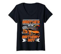 Womens Brother of The Birthday Boy Race Car Party Family Matching V-Neck T-Shirt