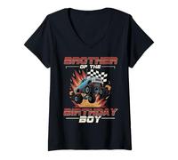Womens Brother of The Birthday Party Monster Truck Brother V-Neck T-Shirt