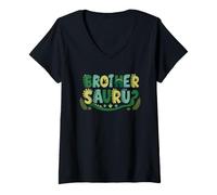Women's Brother Saurus Dinosaur Bro Birthday Boy 1st Family Matching V-Neck T-Shirt