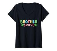 Womens Brother Saurus Kids Dinosaur Birthday Party Family Matching V-Neck T-Shirt