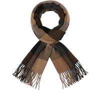 Women's Brown Check Neck Scarf, Neutral Mocha Tartan, Fringed, 1 Piece | Woven appearance, rectangular shape, broad pattern, for daily commuting with coats or draping over autumn and winter outfits