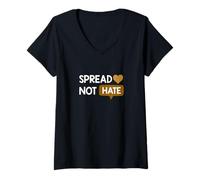 Women's Brown Color Love Not Hate Brown Graphic V-Neck T-Shirt