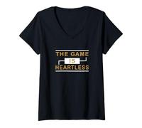 Women's Brown Color The Game is Heartless Brown Graphic V-Neck T-Shirt