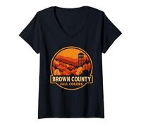 Womens Brown County Fall Colors Shirt Indiana Scenic Tower View V-Neck T-Shirt