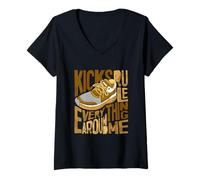 Women's Brown Kicks Rule Everything Around Me Brown Graphic V-Neck T-Shirt