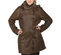 Womens Brown Leather Duffle Coat Jacket - Finest Sheepskin Duffle - Long Winter Genuine Sheepskin Faux Shearling Real Coat - Women Designer Stylish Leather Jacket