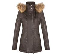 Women's Brown Leather Parka Jacket Quilted Detachable Hooded Trench Coat 5XL