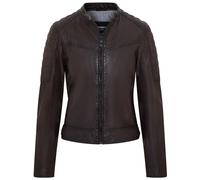 Womens Brown Retro Biker Quilted Vintage Leather Fitted Motorcycle Jacket