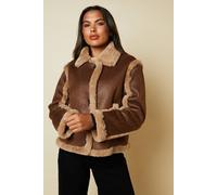 Womens Brown Suede Cropped Aviator Jacket Brown 18