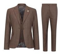 Women's Brown Three-Piece Tailored Fit Suit in Prince of Wales Check