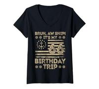 Womens Bruh Aw Ship It's My 66th Birthday Trip Sailor US Flag Funny V-Neck T-Shirt