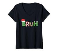 Womens Bruh Christmas Lights Funny Xmas Meme Humor Kids Men Women V-Neck T-Shirt