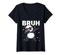Women's Bruh Dabbing Panda Sunglasses Funny Panda Dabbing Cute Kids V-Neck T-Shirt