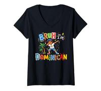 Women's Bruh Dominican Kid Dabbing Caribbean Pride V-Neck T-Shirt
