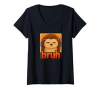 Womens Bruh Hedgehog - Funny Retro Animal Mood Hedgehog V-Neck T-Shirt