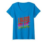 Women's Bruh I Bleed Blue Summer Camp Field Day Match Ocean High V-Neck T-Shirt