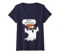 Womens Bruh I Mean Boo Ghost Paranormal Investigator Love Halloween V-Neck T-Shirt