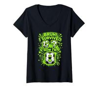 Women's Bruh I Survived 6 7 Now I Am 8 Soccer Player 8th Birthday V-Neck T-Shirt