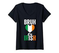 Womens Bruh I'm Irish Funny Ireland Flag V-Neck T-Shirt