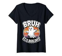 Womens Bruh It’s Boo Day Funny Ghost Meme - Bruh Halloween V-Neck T-Shirt