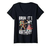 Womens Bruh It's My Birthday Building Brick Builder Master Builder V-Neck T-Shirt