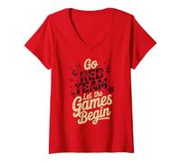 Women's Bruh Let's GO RED Team LET Games Begin Field Day Tournament V-Neck T-Shirt