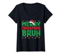 Womens Bruh Meme Funny Saying Bro Greeting Teens Boys Men Christmas V-Neck T-Shirt