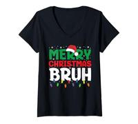 Womens Bruh Meme Funny Saying Bro Greeting Teens Boys Men Christmas V-Neck T-Shirt