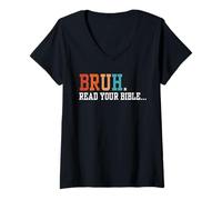 Womens Bruh Read Your Bible Christian Religious Faith Funny Meme V-Neck T-Shirt