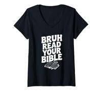 Womens Bruh Read Your Bible Funny Christian Faith V-Neck T-Shirt
