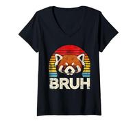 Womens Bruh Red Panda Vintage Meme Funny Kids V-Neck T-Shirt