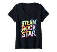 Women's Bruh STEAM Rockstar Physics Camp ELA Teacher I Teach Stud V-Neck T-Shirt