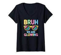 Women's Bruh We are Glowing Colorful Sunglasses Vibes V-Neck T-Shirt