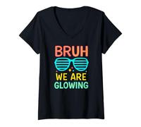 Women's Bruh We are Glowing Hello Summer Vacation V-Neck T-Shirt