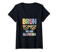 Women's Bruh We are Glowing Rainbow Party Sunglasses Vibe V-Neck T-Shirt