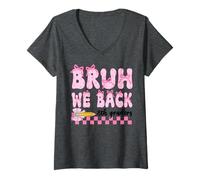Womens Bruh We Back 8th Graders First Day Of Eighth Grade Girls Bow V-Neck T-Shirt