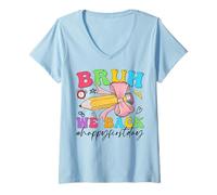 Womens Bruh We Back Happy First Day of School V-Neck T-Shirt