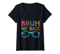 Women's Bruh We Back to School Students Teachers First Day of School V-Neck T-Shirt